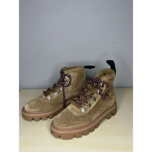 Rag & Bone Women's Suede Lace Up Chunky Quest Shearling Hiker Boots Tan Sz 36